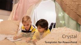  Presentation with kids travel - Slide deck with childhood-travel-and-hygge-concept background and a coral colored foreground