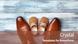  Presentation with childish - Audience pleasing PPT layouts consisting of childish - big and small shoes backdrop and a tawny brown colored foreground