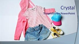 Presentation with childish - Amazing PPT layouts having childish - child's clothes and sneakers backdrop and a sky blue colored foreground