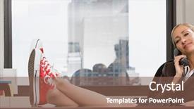  Presentation with boot camp boots - Colorful presentation theme enhanced with childlike - businesswoman wearing baseball boots backdrop and a violet colored foreground