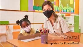 Presentation with daycare - Slide set consisting of childminder-and-african-girl background and a coral colored foreground