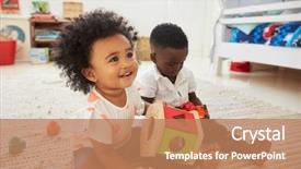 Presentation with baby girl - Beautiful presentation design featuring children - baby boy and girl playing backdrop and a coral colored foreground