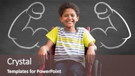  Presentation with pupil - Beautiful presentation design featuring children - cute disabled pupil smiling backdrop and a tawny brown colored foreground