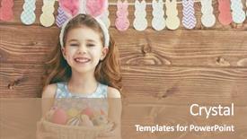  Presentation with easter basket - Presentation design consisting of children - cute little child girl wearing background and a coral colored foreground