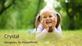  Presentation with autumn leaves - Audience pleasing PPT theme consisting of children - cute little girl is playing backdrop and a yellow colored foreground