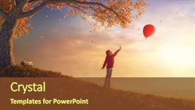  Presentation with balloon - Presentation design with children - cute little happy girl walking background and a tawny brown colored foreground