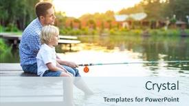  Presentation with fishing - Slide deck consisting of children - dad and son fishing background and a sky blue colored foreground