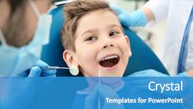  Presentation with clinic - Beautiful PPT theme featuring children - dentist examining little boy's teeth backdrop and a teal colored foreground