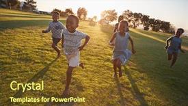 Presentation with children running - Cool new PPT theme with children - elementary school kids running backdrop and a tawny brown colored foreground