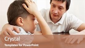  Presentation with family problems - Cool new slide deck with children - father comforts a sad child backdrop and a coral colored foreground
