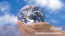  Presentation with children hands - Slide set enhanced with globe in children's hands background and a coral colored foreground
