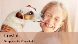  Presentation with teen girl - Colorful slide set enhanced with children - happy child with dog portrait backdrop and a coral colored foreground