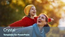  Presentation with holding hands family walking - Beautiful PPT layouts featuring children - happy family on autumn walk backdrop and a ocean colored foreground