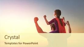  Presentation with child superhero - Cool new presentation design with children - happy loving family father backdrop and a cream colored foreground