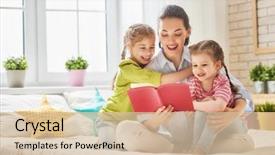  Presentation with family reading - Theme having children - happy loving family pretty young background and a lemonade colored foreground
