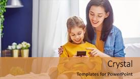  Presentation with loving mom - Cool new theme with children - happy loving family young mother backdrop and a gold colored foreground