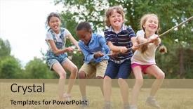  Presentation with kids playing - PPT theme consisting of children - interracial group of kids playing background and a coral colored foreground