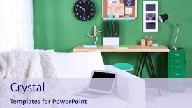  Presentation with room - Audience pleasing theme consisting of laptop on sofa in children' backdrop and a sky blue colored foreground