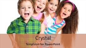  Presentation with kids - Cool new slide deck with children - laughing small kids backdrop and a coral colored foreground