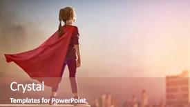  Presentation with power - Audience pleasing PPT theme consisting of children - little child girl plays superhero backdrop and a coral colored foreground