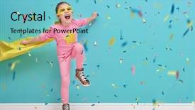  Presentation with confetti - Audience pleasing slides consisting of children - little child plays superhero kid backdrop and a light blue colored foreground