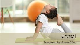  Presentation with yoga - PPT theme with children - little cute girl practicing yoga background and a mint green colored foreground