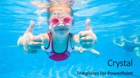  Presentation with swim - PPT layouts having children - little girl deftly swim underwater background and a cyan colored foreground