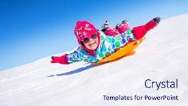  Presentation with winter - Slide deck featuring children - little girl riding on snow background and a sky blue colored foreground