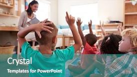  Presentation with montessori - Colorful slide set enhanced with children - pupils at montessori school raising backdrop and a teal colored foreground