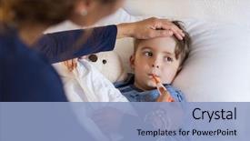  Presentation with temperature - Theme with children - sick boy with thermometer laying background and a light blue colored foreground