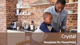  Presentation with helping - Cool new slide deck with children - son helping father to prepare backdrop and a tawny brown colored foreground