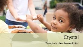  Presentation with african children - Slides enhanced with children - volunteer sharing food with poor background and a soft green colored foreground