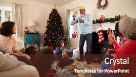  Presentation with celebrate - Presentation featuring 3 act - multi generation family playing game background and a tawny brown colored foreground