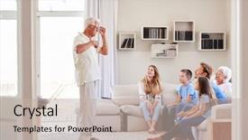  Presentation with generation - Cool new slides with 3 act - multi generation family sitting backdrop and a mint green colored foreground