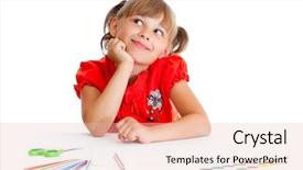 Presentation with panelist table microphones - Slides enhanced with kids thinking - schoolgirl is sitting at table background and a lemonade colored foreground