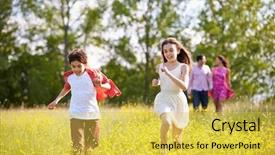  Presentation with holding hands family walking - Colorful presentation enhanced with children active - hispanic family walking in countryside backdrop and a  colored foreground