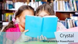  Presentation with children reading - Theme featuring children ages - two girls reading a book background and a cyan colored foreground