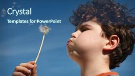  Presentation with baby congratulation boy blue - Audience pleasing presentation consisting of children allergy - boy blowing dandelion against blue backdrop and a ocean colored foreground