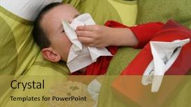  Presentation with tissue - Slides enhanced with children allergy - ill child with catarrh background and a gold colored foreground