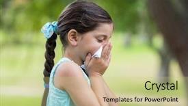  Presentation with nose - PPT theme consisting of children allergy - little girl blowing his nose background and a mint green colored foreground