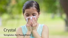  Presentation with allergy - Beautiful PPT layouts featuring children allergy - little girl blowing his nose backdrop and a soft green colored foreground