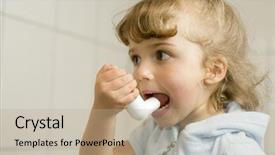  Presentation with inhaler - Amazing PPT theme having children allergy - little girl using inhaler backdrop and a mint green colored foreground