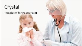 Presentation with pediatrician - PPT theme having children allergy - little patient at pediatrician background and a white colored foreground