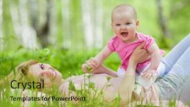  Presentation with mechanical engineering car spring - Presentation theme having children allergy - mother and daughter in birch background and a yellow colored foreground