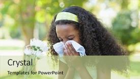  Presentation with allergy - Presentation theme consisting of children allergy - young girl sitting by flower background and a soft green colored foreground