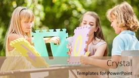  Presentation with build - Colorful slide set enhanced with children-and-mother-build-miniature backdrop and a coral colored foreground