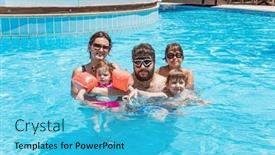  Presentation with children parents - Slides with children-and-parents-joyfully-swim background and a cyan colored foreground