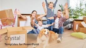  Presentation with condominium - Cool new theme with children and parents rejoice over the new condominium or home backdrop and a coral colored foreground