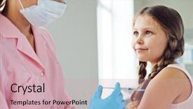  Presentation with anesthesia - Presentation design enhanced with children anesthesia - doctor doing vaccine to child background and a soft green colored foreground