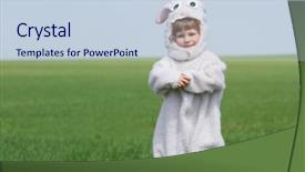  Presentation with nature meadow baby and child - Presentation theme with children animals - happy child dressed as rabbit background and a lemonade colored foreground